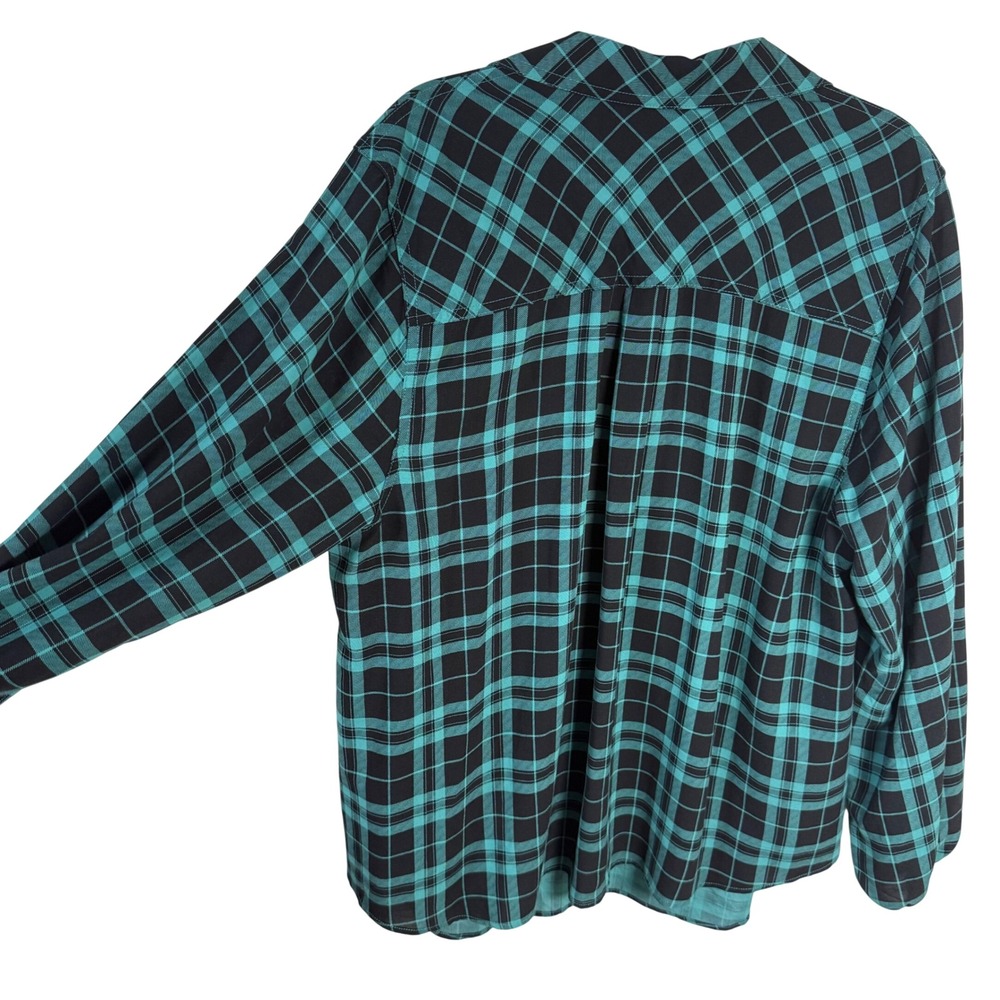 Torrid Harper Plaid Teal V-Neck Blouse | Officecore Grunge Plus Size 2 - Picture 3 of 12